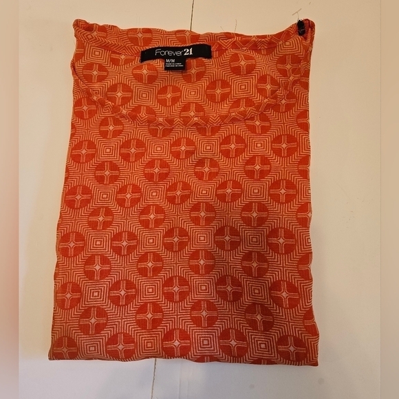 Forever 21 Size Medium Orange & white sheer Blouse Geometric design summer top - Picture 2 of 13